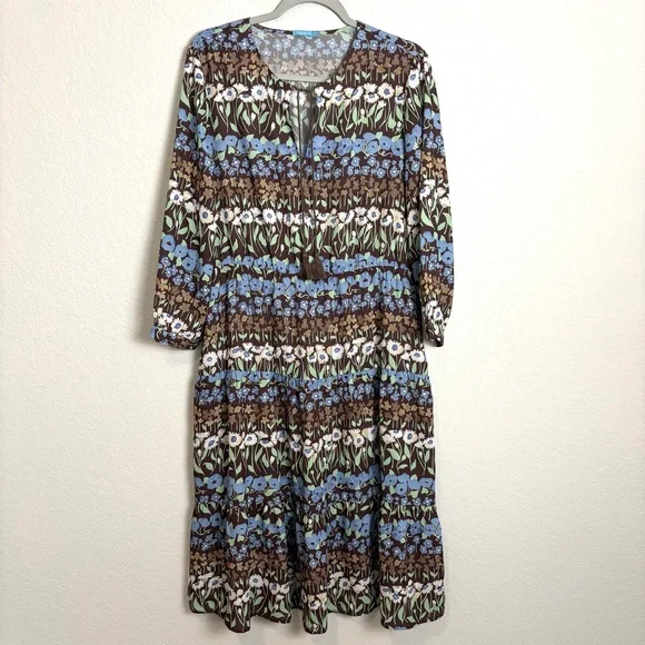 J. McLaughlin Hortense Chocolate Brown Falmouth Floral Midi Dress Women’s Large - Picture 2 of 13